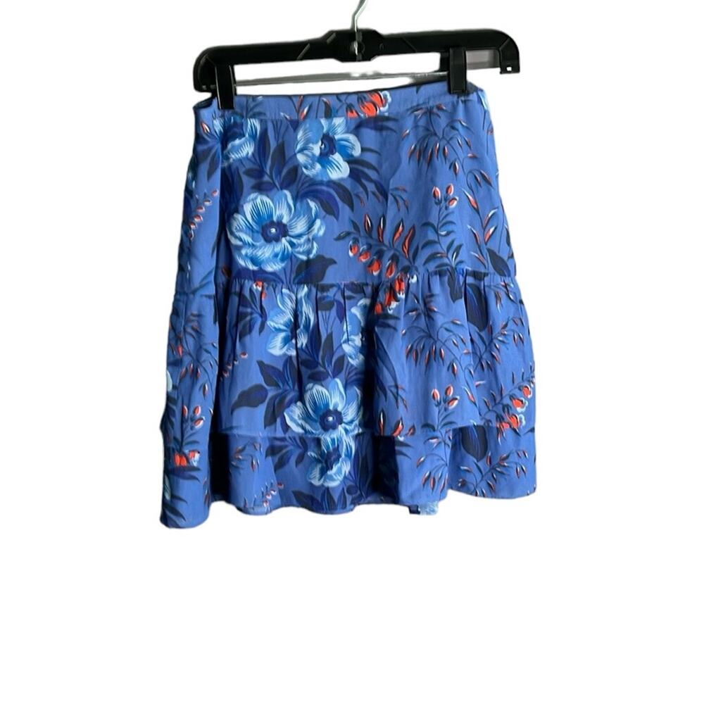 LOFT Blue Floral Tiered Ruffle Mini Skirt Side Zipper 4